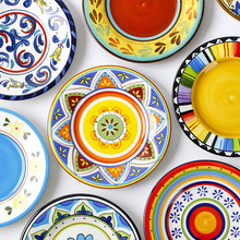 欧美客美式手绘陶瓷盘子创意家用釉下彩餐具平盘8英寸个性装饰盘