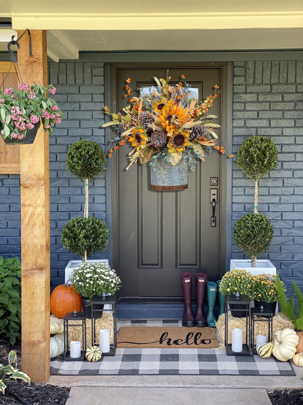 跨境独立站壁挂花环花篮门前装饰秋色季丰收节葵花松果门挂