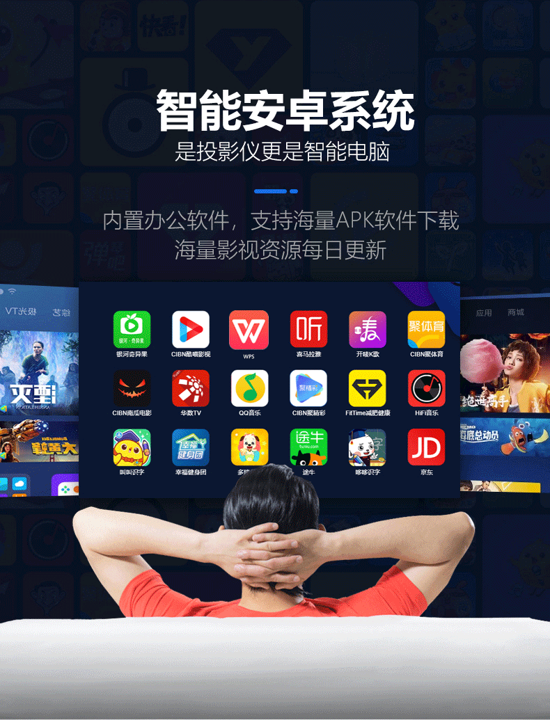 投美v6 投影仪家用小型便携全高清无线智能3d家庭影院4k无屏电视