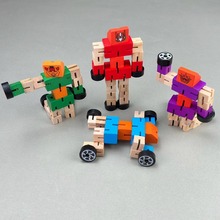 木质汽车人裸装儿童益智玩具木质百变木头机器人工艺品变形机器人