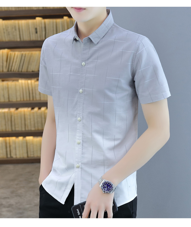 2021年夏季男士短袖衬衫韩版潮流修身青少年衬衣帅气薄款免烫上衣