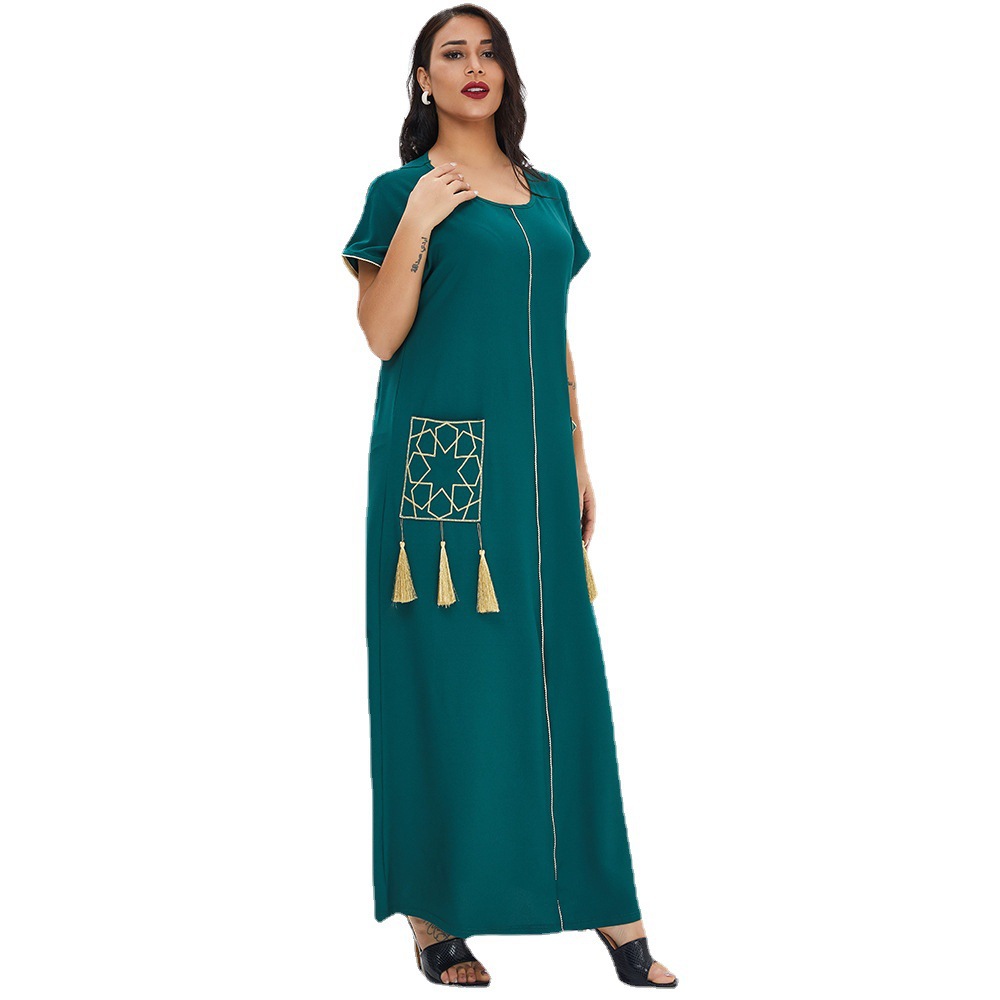 Summer Women's Short-Sleeved Long Dress Robe Muslim Middle East Dubai Clothing Dress Cross-Border Supply Women's Clothing