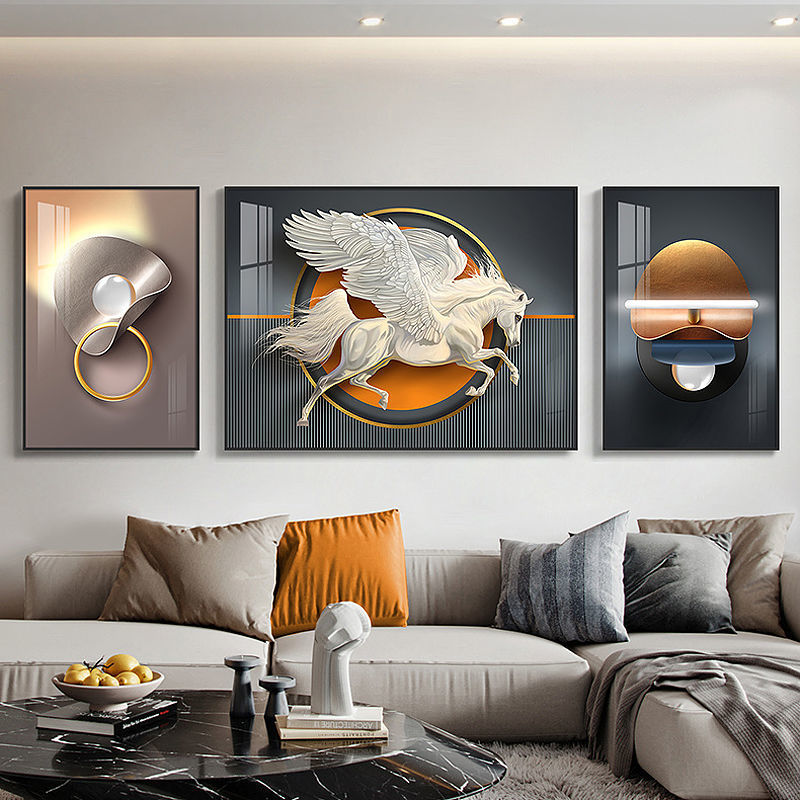 轻奢客厅装饰画现代简约沙发背景墙挂画大气晶瓷画三联画壁画批发