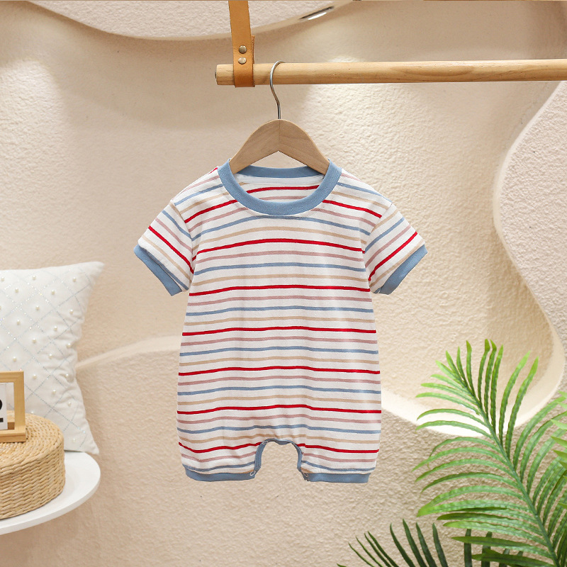Summer Infant Jumpsuit Thin Newborn Short-Sleeved Clothes Striped Romper Baby Boy Cute Super Cute Romper Baby Clothes