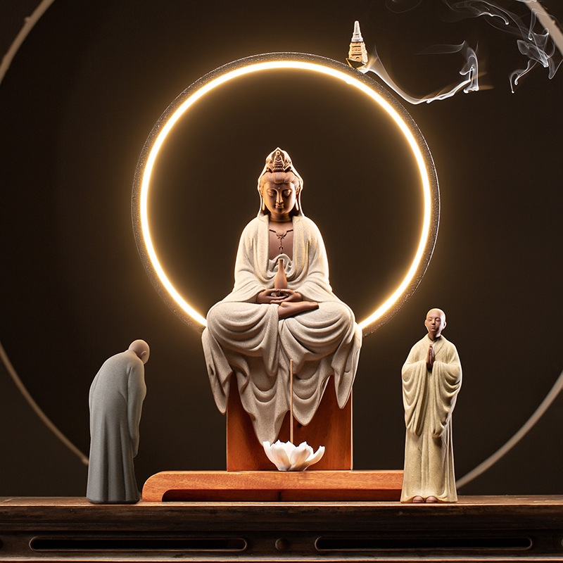 禅意陶瓷观音菩萨佛像供奉家用神像镇宅中式家居客厅玄关装饰摆件