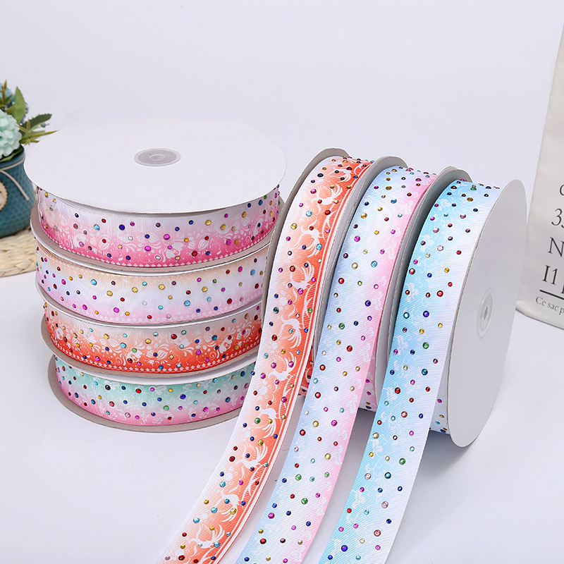 Cross-Border 3. 8cm Totem Printing Ribbon Color Rhinestone Ribbon Gradient Series Ribbon Girls' Hair Accessories DIY Ribbon