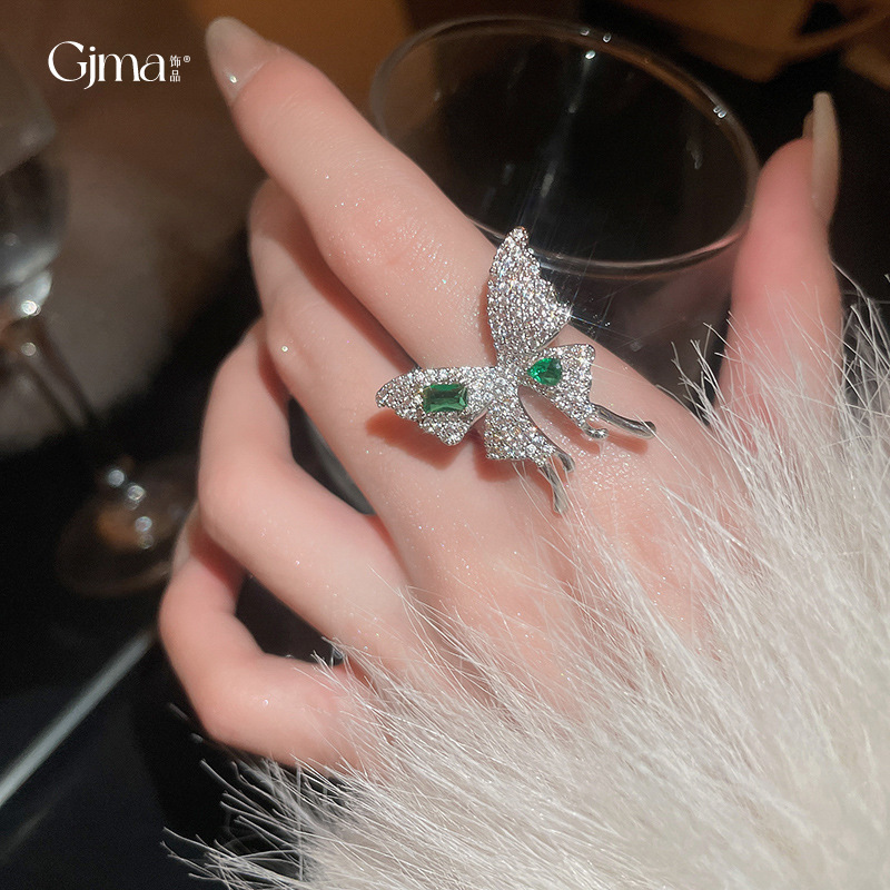 Korean-Style Light Luxury Zircon Circle Snake-Shaped Gourd Ring Niche Design Sense Index Finger Ring Elegant High Sense Bracelet for Women