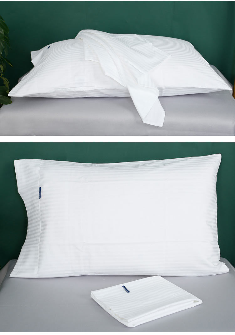 60支贡缎枕套白色纯色缎条酒店单双人枕头套一对包邮
