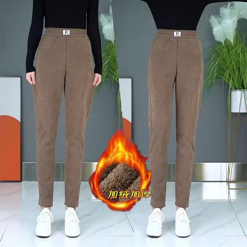 Corduroy Thick High Waist Baggy Pants Women 2023 Autumn and Winter New Drawstring Casual Trousers Straight Pants Women's Pants