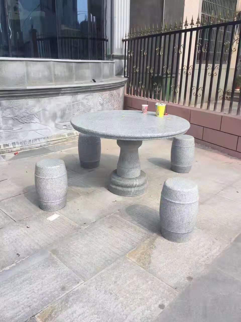 石桌石凳家用仿古户外休闲圆桌茶台庭院花园大理石直销