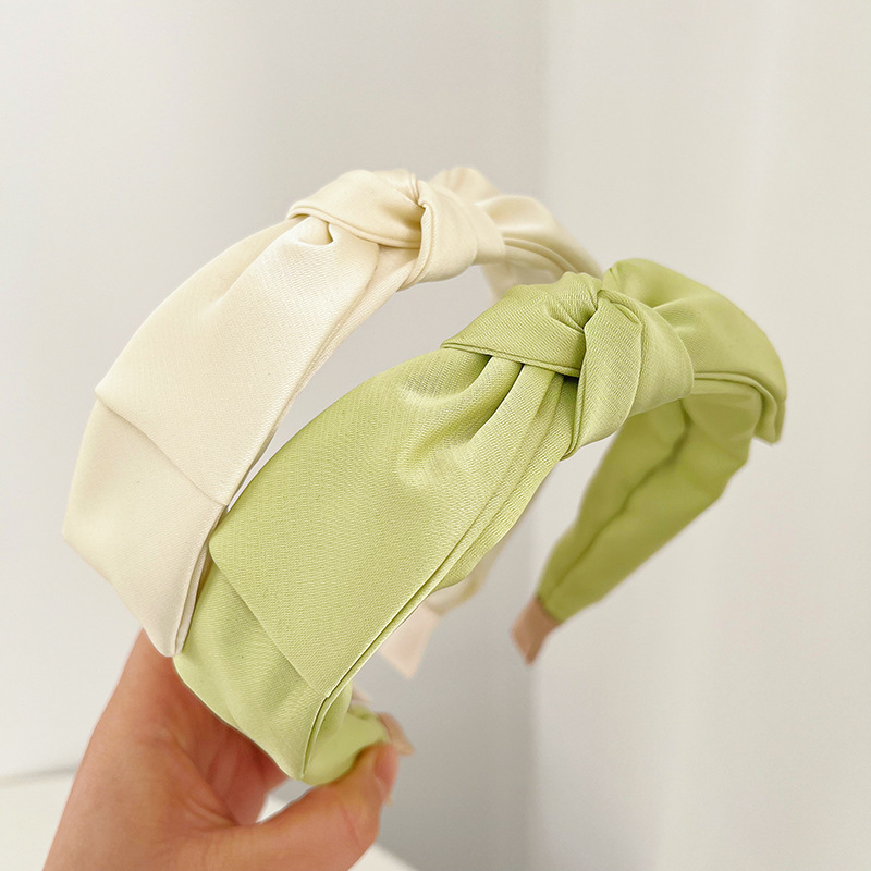 Fresh Satin Bow Headband Versatile Simple Pure Color and Knotted Hairband Ornament Female Korean Beautiful Headband