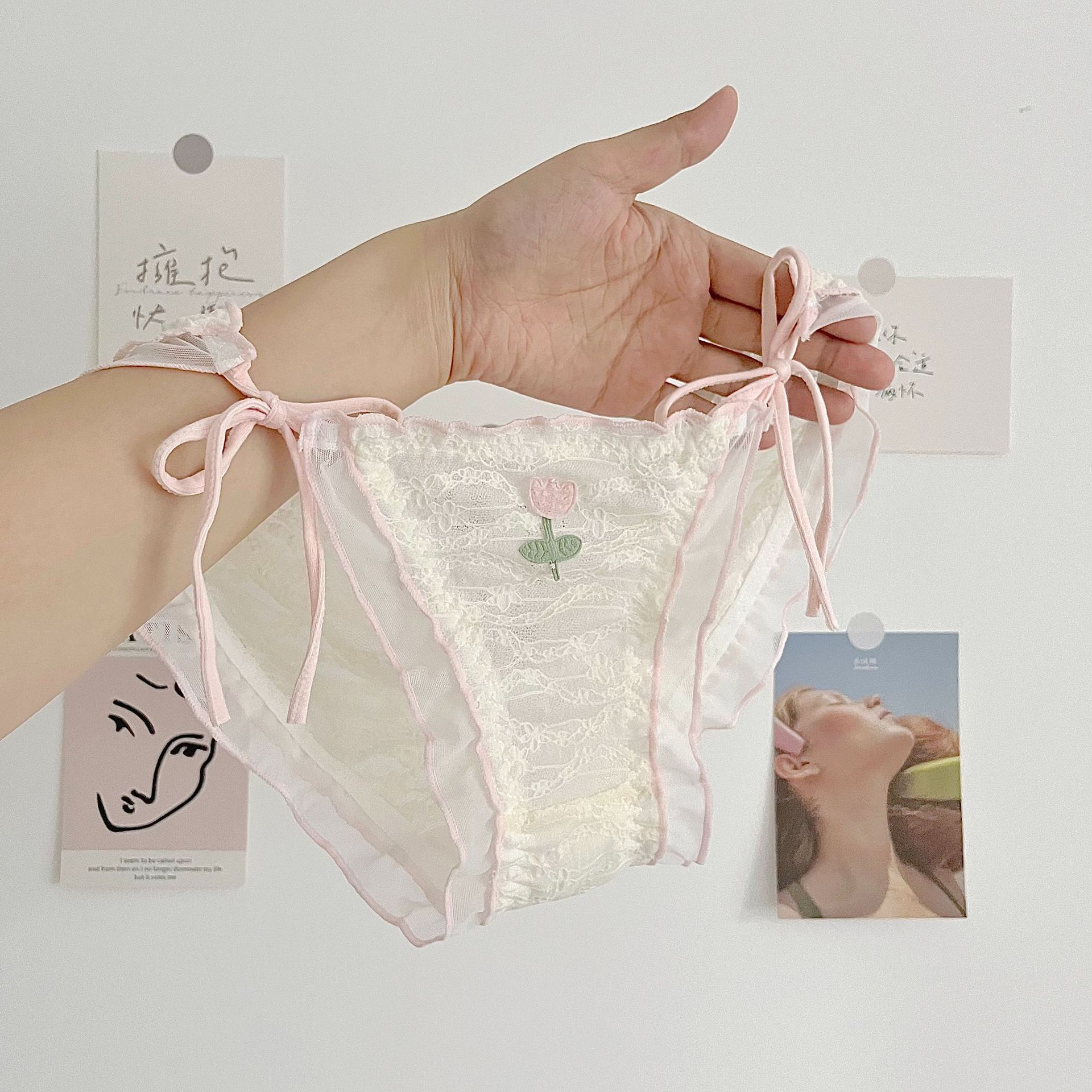 pink flower fairy ~ japanese sweet pure style lace underwear women‘s lace-up low waist women‘s briefs