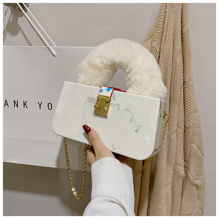 2023 Autumn New Trendy Fashion Crossbody Bag Dinner Bag Acrylic Plush Hand-Held Marbling Box Bag