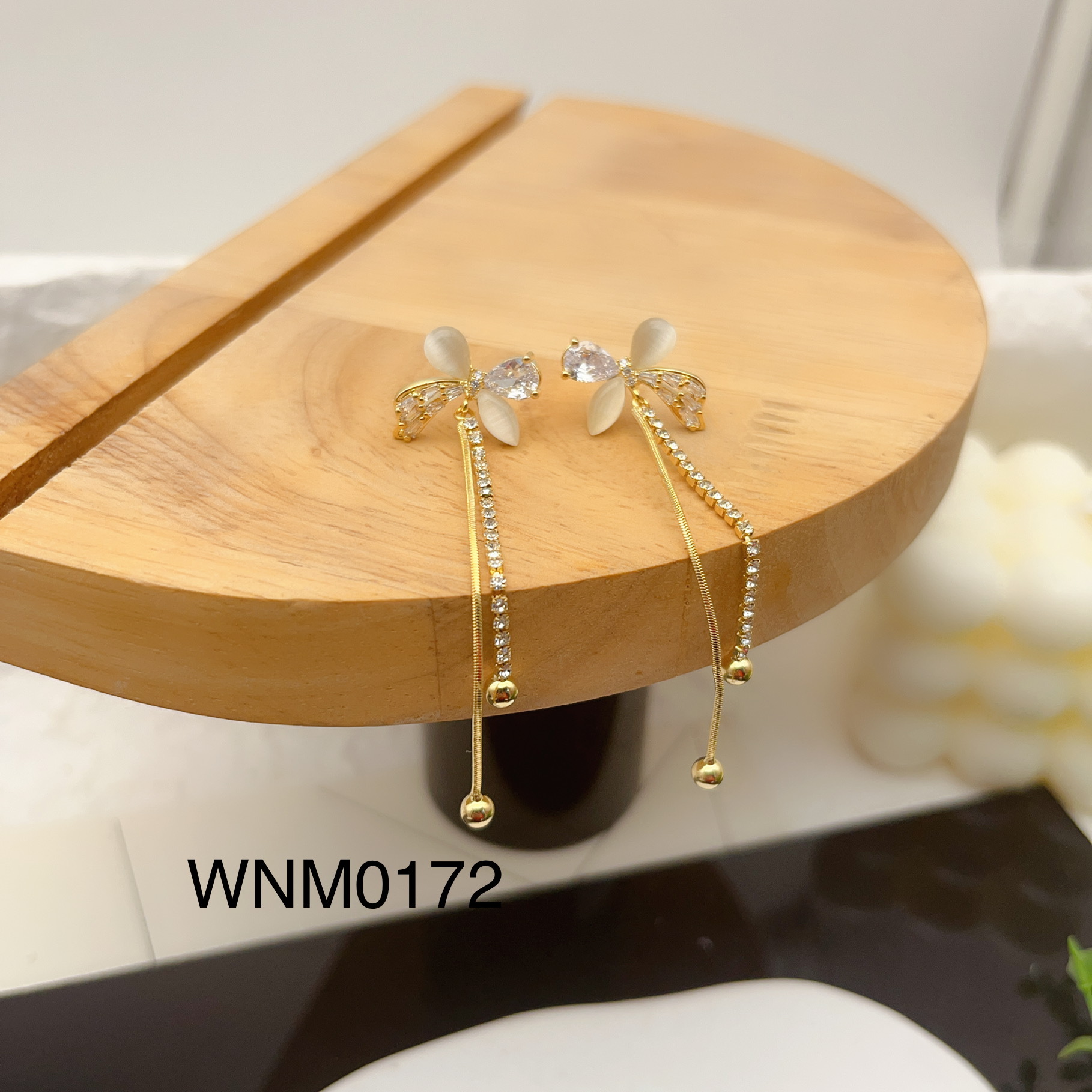 s925银针樱花耳钉猫眼石花朵耳环彼岸花长款水晶2023年新款潮耳坠