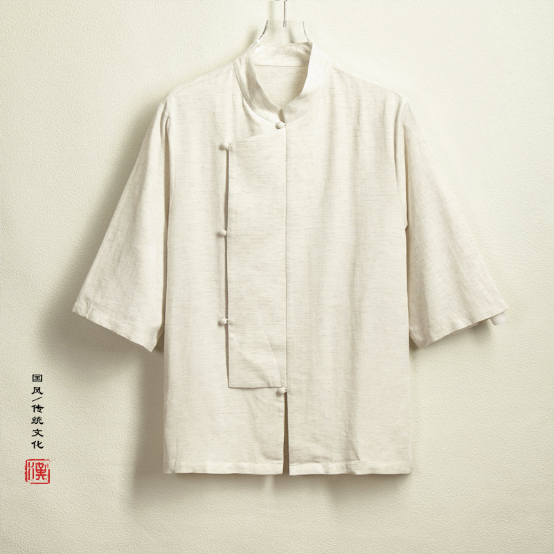 2024夏季新款跨境盘扣男装亚麻衬衫 中国风大码休闲棉麻男士唐装