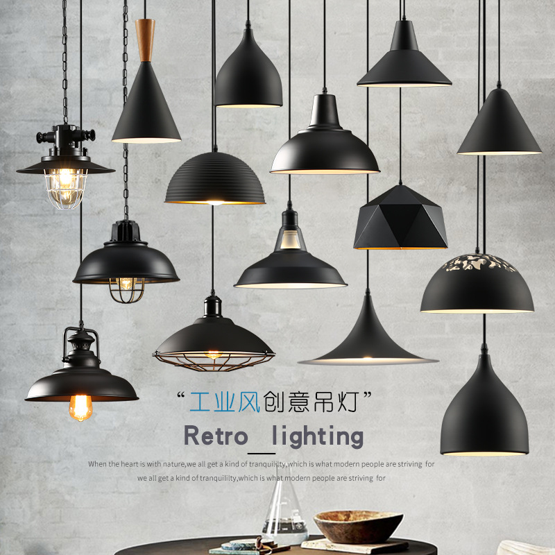 Retro American Style Dining Table Chandelier Simple Restaurant Chandelier Bar Lamp Single-Head Industrial Style Iron for Commercial Use and Hot Pot Restaurant Lamp