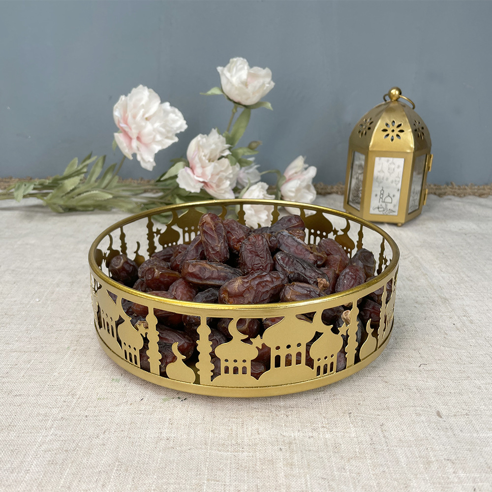 New Cross-Border Holiday Supplies Eid Al-Adha Dinner Plate Tray Wrought Iron round Tray Home Decoration Domestic