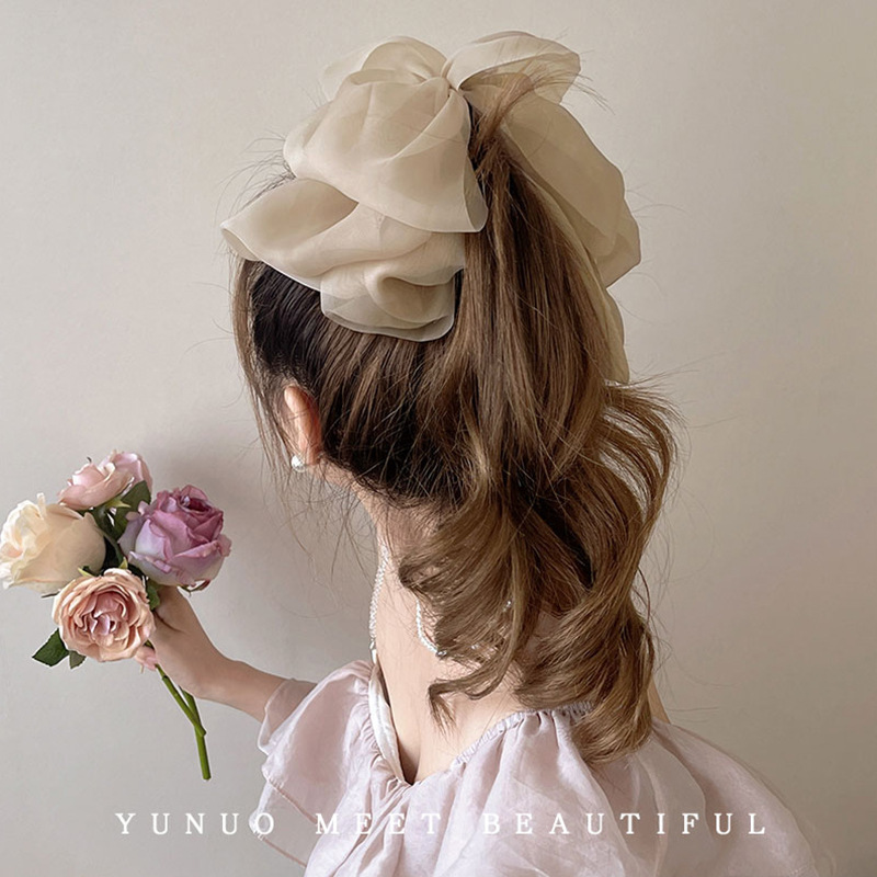 French Gentle Back Head Banana Clip Hair Clip Headdress Clip Temperament Mesh Large Bow Ribbon Hairpin Female