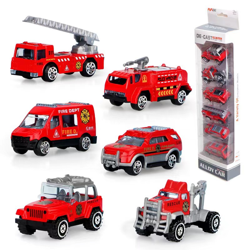 Cross-Border Sliding Metal Car Children's Toy Car Fire Fighting Military Police Suit 1:64 Wholesale Amazon