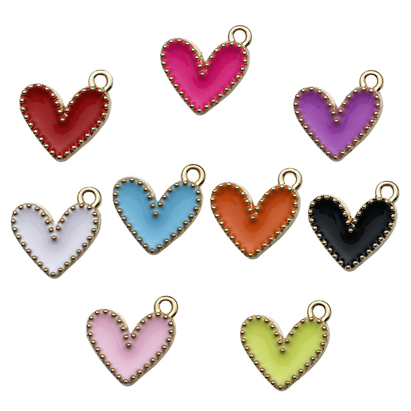 Personalized Ornament DIY Korean Style Alloy Oil Drop Peach Heart Love Color Simple Necklace Hanging Piece Pendant Wholesale