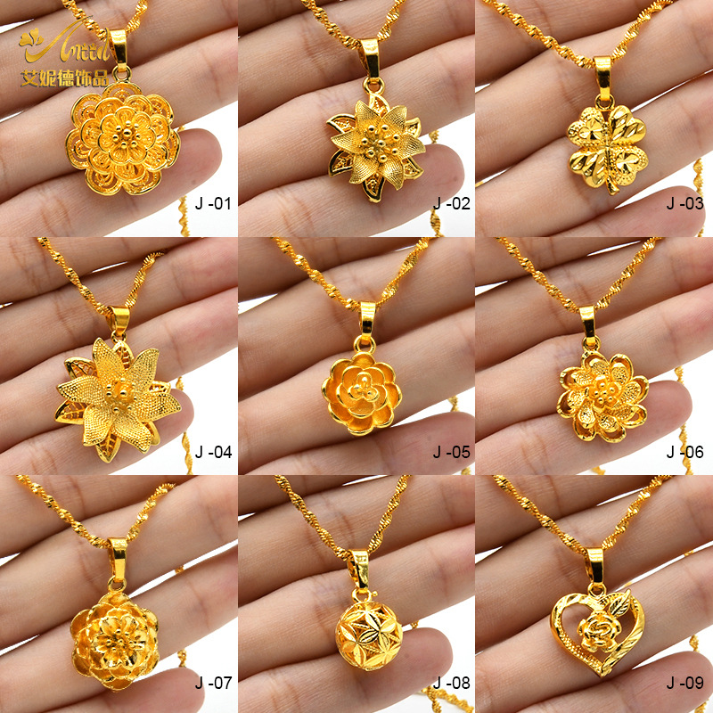 Hot Selling Bridal Sand Gold Jewelry Necklace Ethnic Style Vintage Gold Plated 24K Flower Necklace Female Pendant Jewelry Wholesale