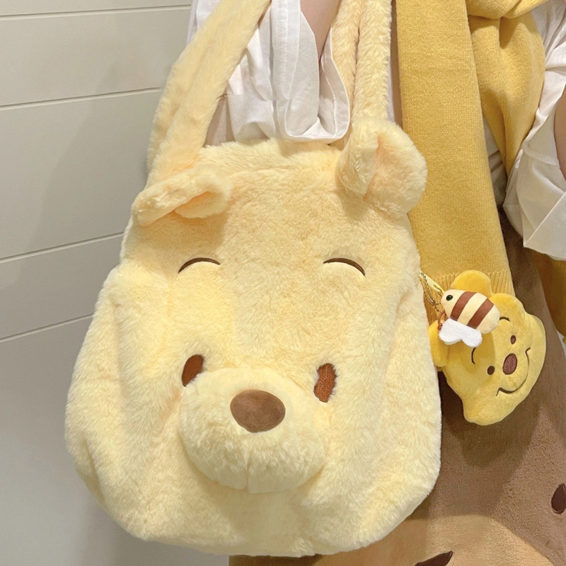 New Cute Fashion Bear Cute Cartoon Grapefruit Poop Bear Shoulder Bag Plush Bag Girl Cute Large Capacity Bag