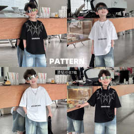 【夏款清仓特卖】2025童装潮酷字母印花烫钻男童T恤百搭儿童短袖