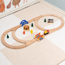 儿童木制火车轨道简易套装玩具小车兼容木质积木场景