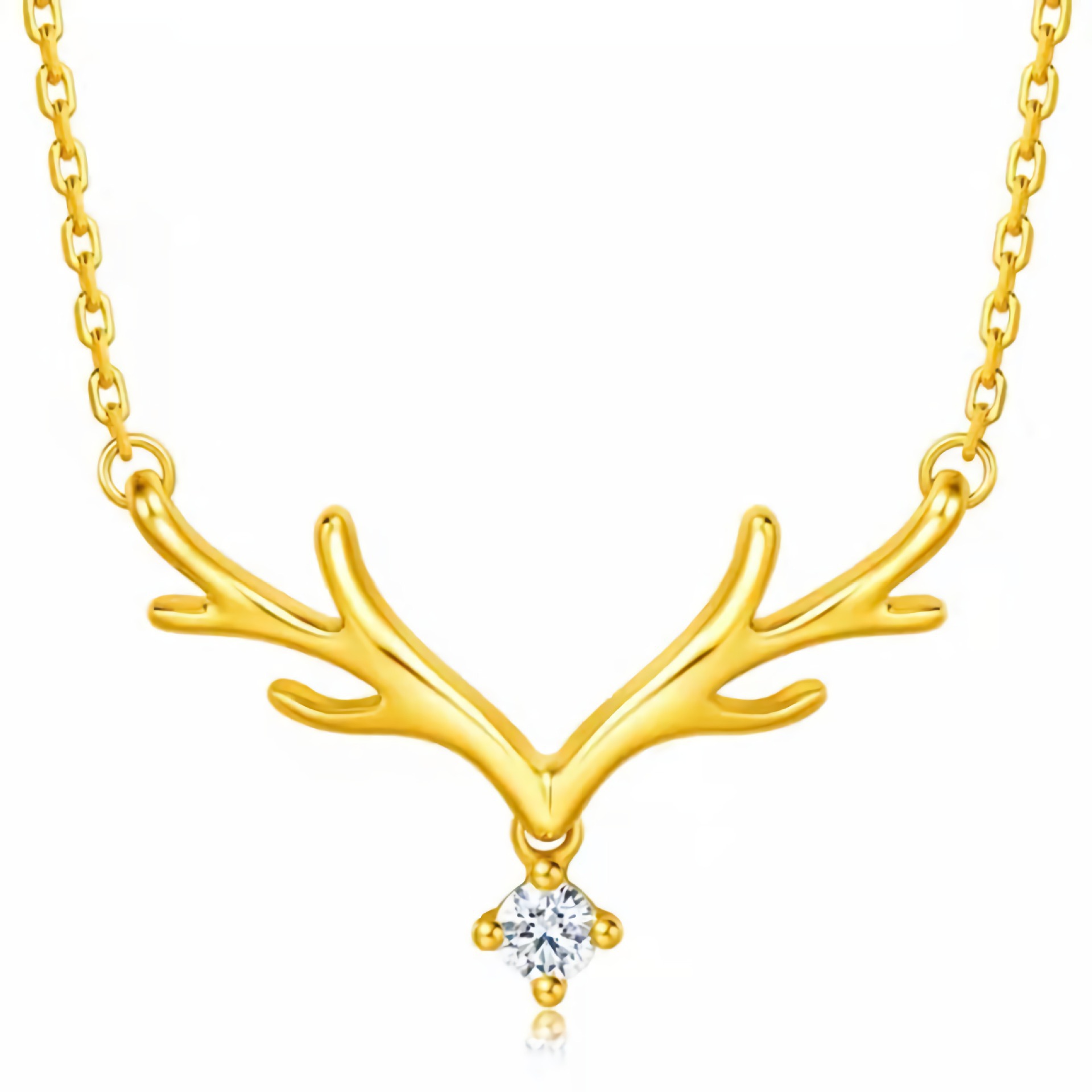 18k金一鹿有你项链 au750钻石鹿角项链感恩节圣诞节礼物送女友