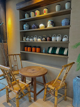 蘑菇小匠老榆木围炉煮茶桌民宿商用咖啡店桌椅煮茶复古中式小圆桌