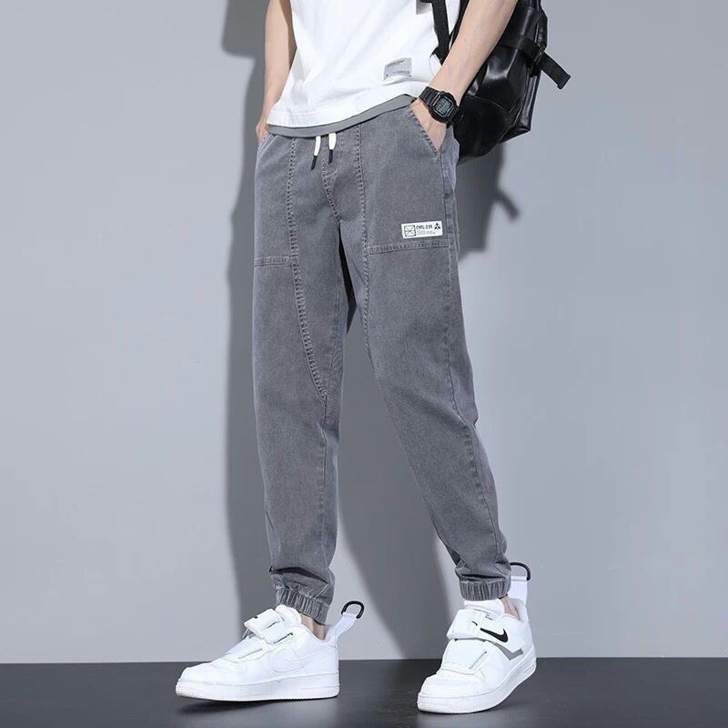 Elastic Waist Jeans Men's Loose Tappered Cropped Pants 2022 Summer Summer Thin Casual Pants Fashion Brand Harem Pants