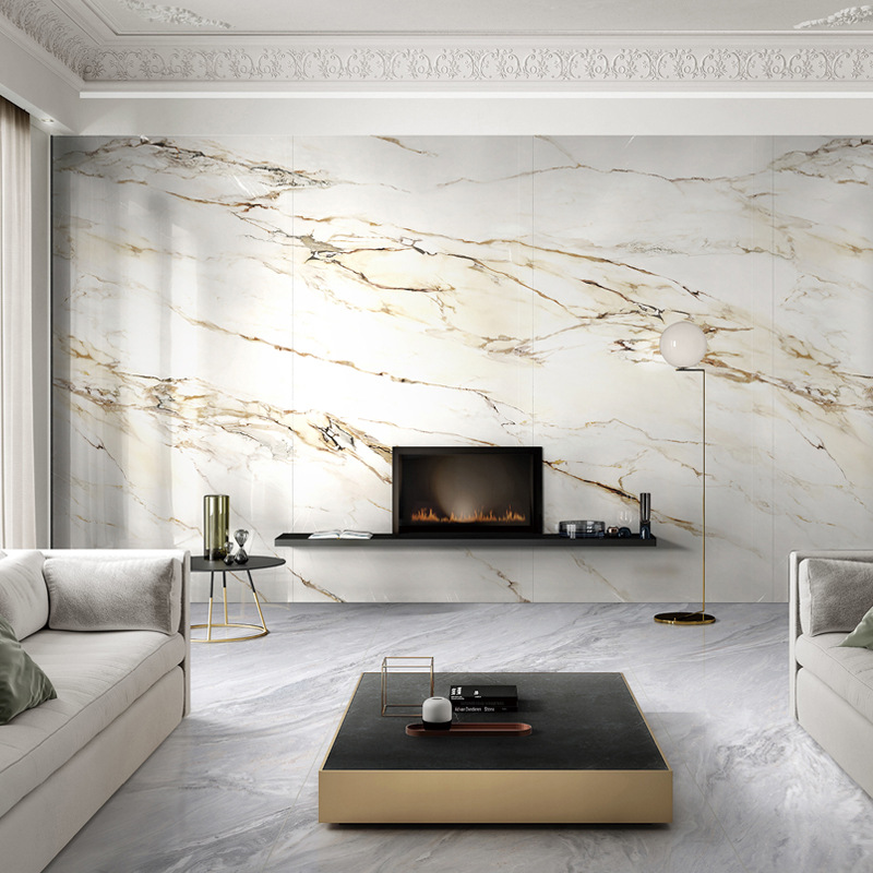 岩板大理石背景墙定做 岩板哑面客厅沙发轻奢连纹岩板大厅背景墙