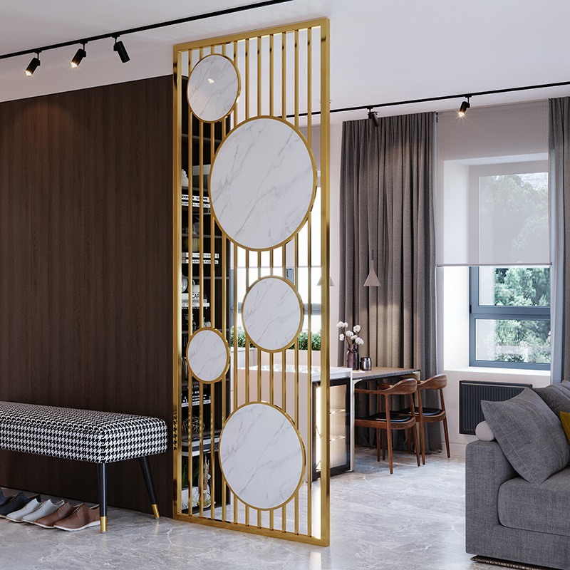 不锈钢铁工艺品金属uv板仿大理石屏风隔断客厅卧室遮挡煞轻奢形象