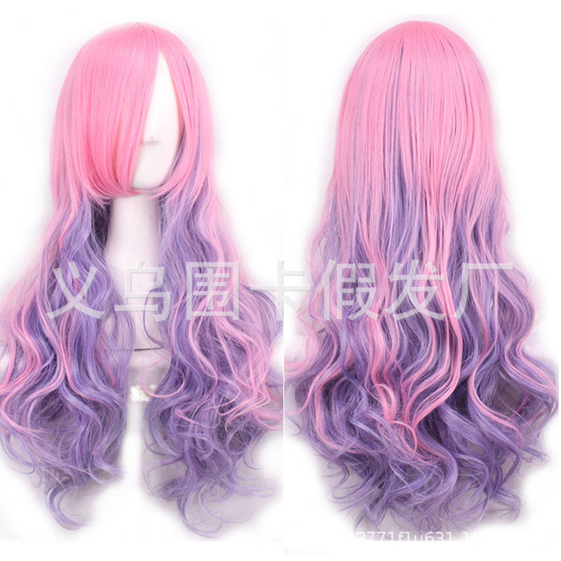 European and American Color Universal Cos Wig Full-Head Wig Foreign Trade Bangs Wig Sheath Women's Long Curly Hair Big Wave Lolita