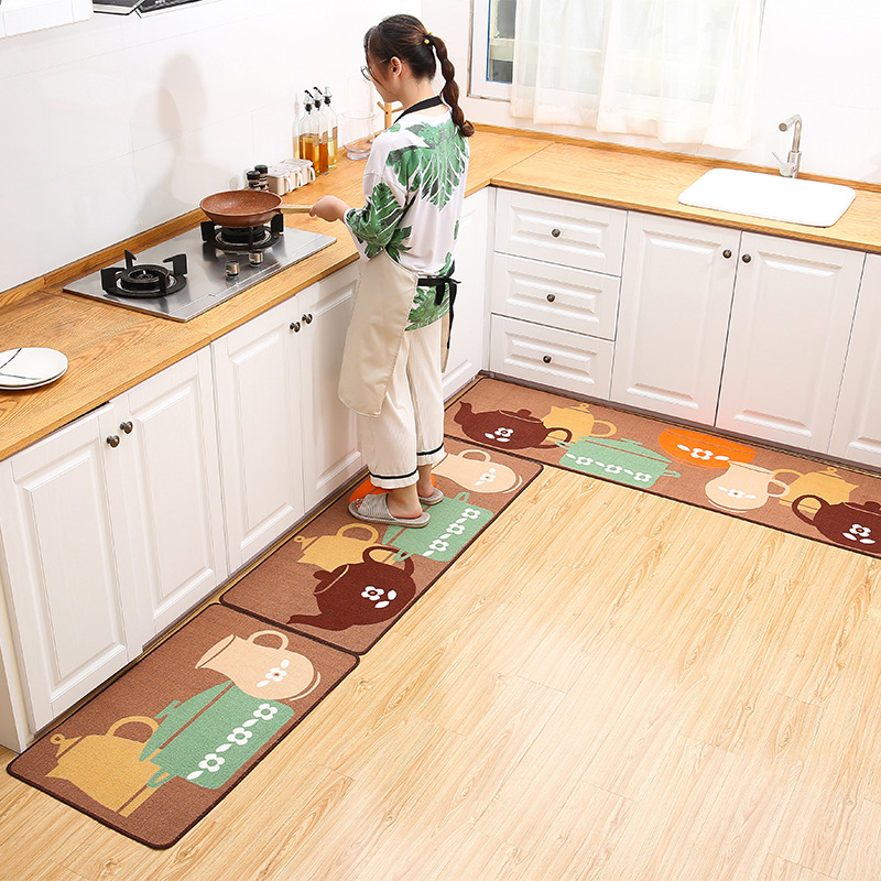 Cross-Border Velvet Cartoon Kitchen Floor Mat Stain-Resistant Household Latex Long Rug Doorway Scratch Non-Slip Mat