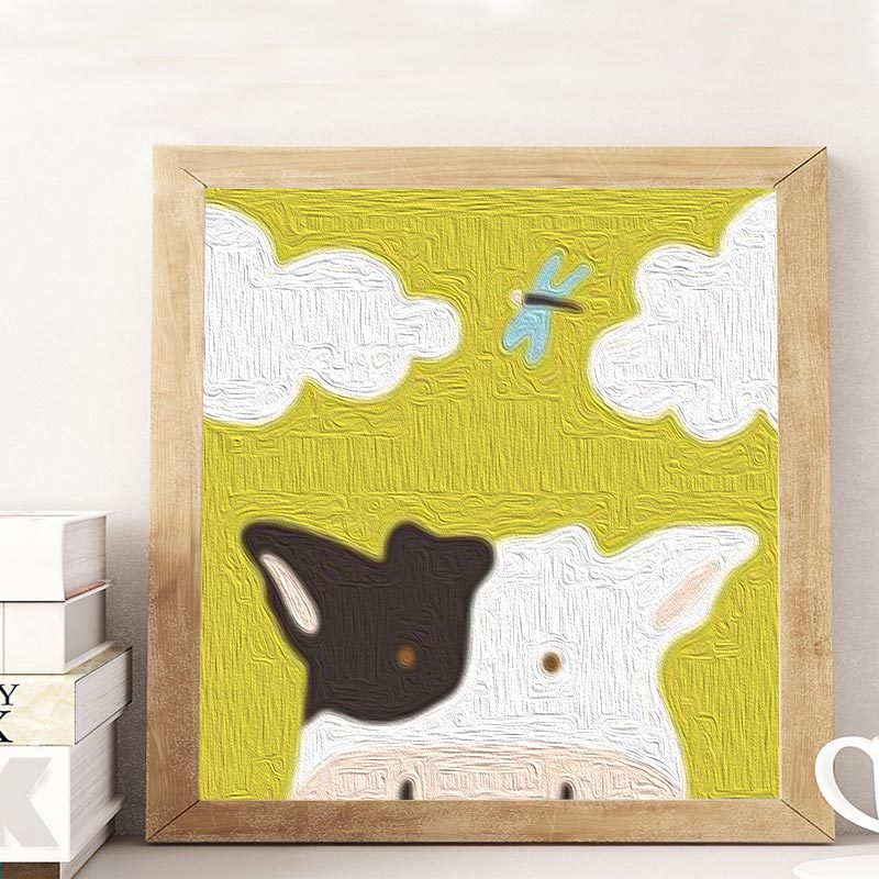 diy数字油画手工儿童油彩画小奶牛填色小尺寸画画水彩装饰画