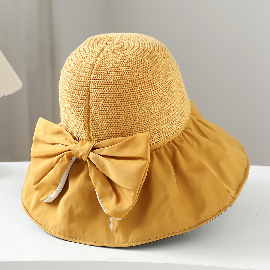 Factory Spot Bag Bow Vinyl Wide Brim Hat Stitching Outdoor Sun Hat Face Cover Ultraviolet-Proof Sun Hat