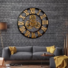 批发定制亚马逊跨境挂钟木质挂钟wall clock齿轮钟表复古装饰钟