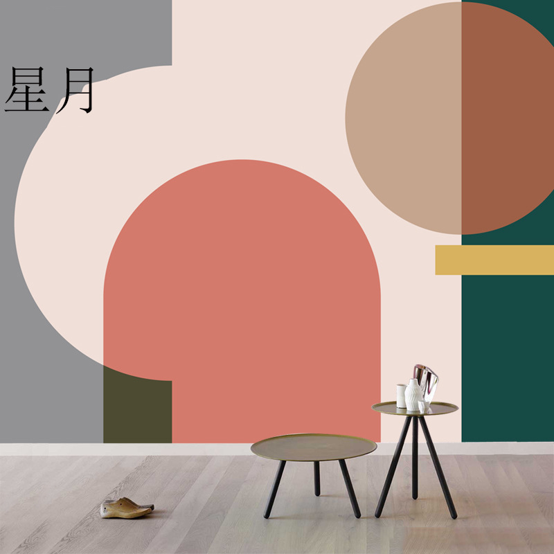 简约时尚欧式色块流行几何大气艺术壁画客厅墙布壁纸民宿客厅墙纸