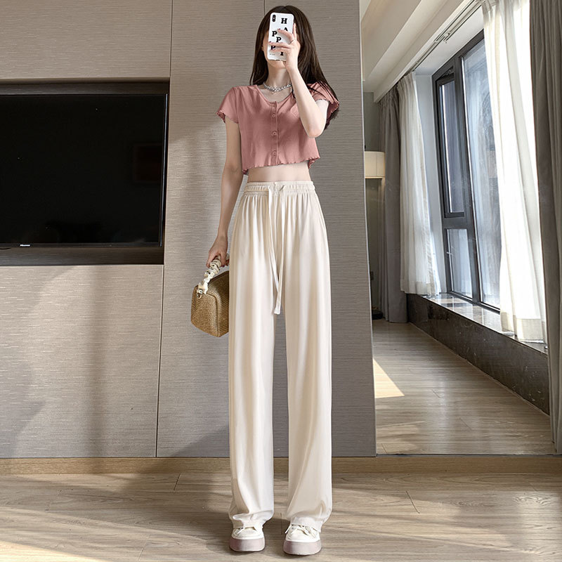 Ice Silk Wide-Leg Pants Women's Summer Thin 2023 New Casual Loose Drooping Narrow Straight Cool Sun Protection Pants