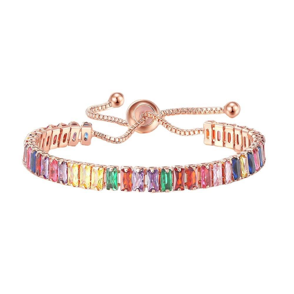 Amazon Cross-Border Popular European and American Color Zircon Bracelet Female Fully-Jeweled Crystal Tennis Birthday Bracelet