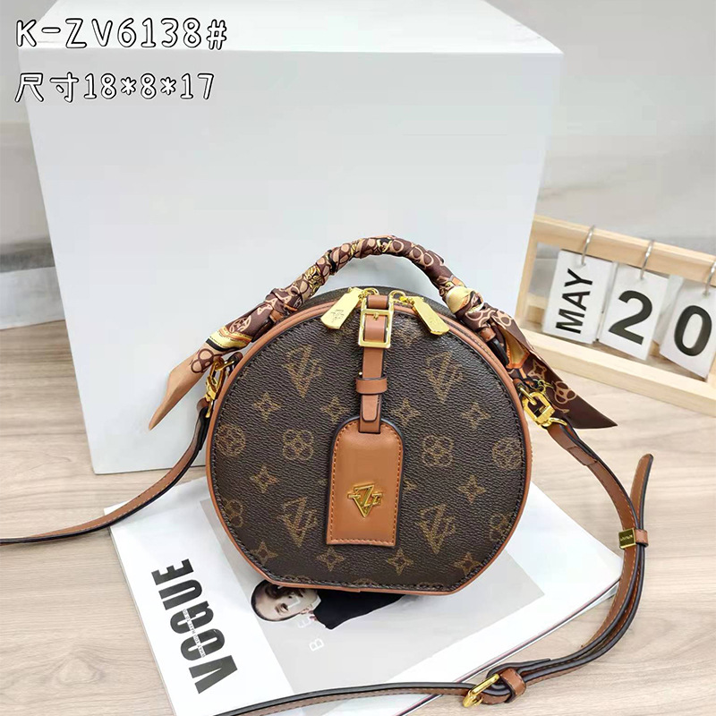 路易传祺正品女包2022新款老花撞色小圆饼包潮单肩斜挎手拎小圆包