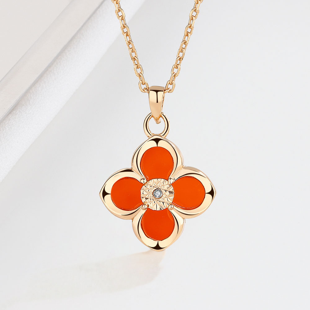 新款四叶草项链女纯银韩版轻奢气质玫瑰金锁骨链网红玛瑙项饰代发