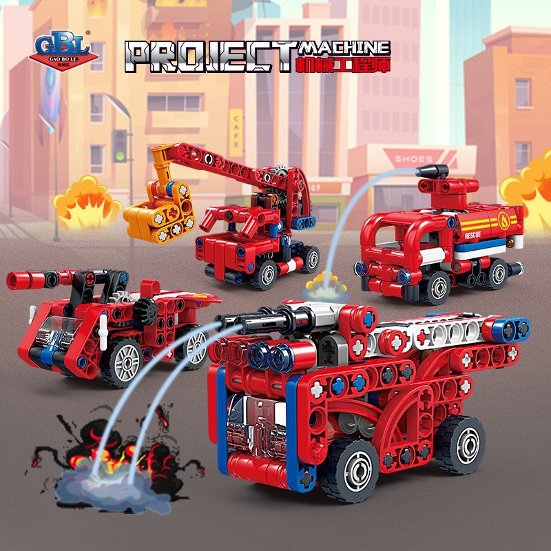 开智ky1116消防灭火救援车飞机拼装积木小颗粒儿童玩具跨境批发