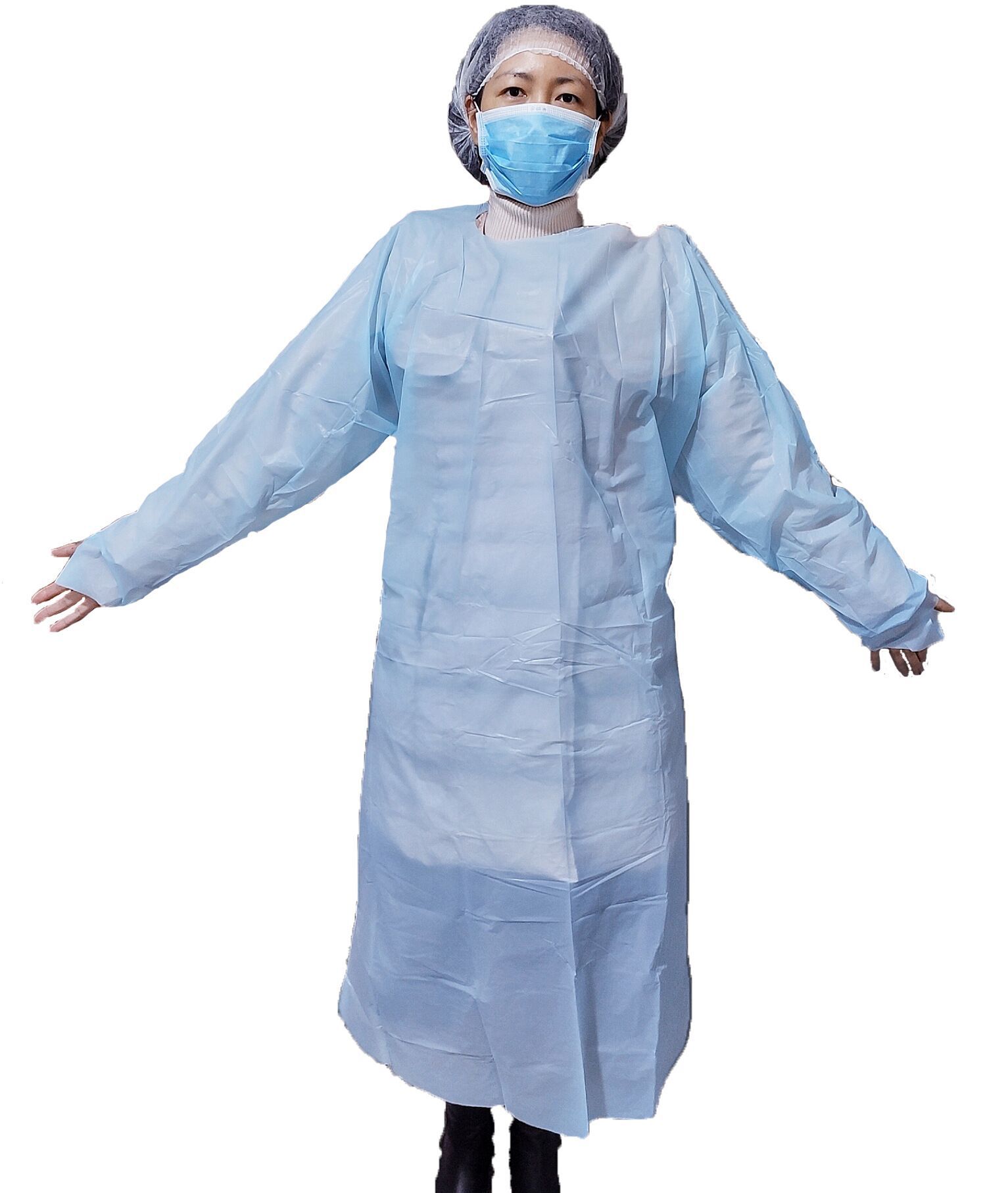 一次性cpe袍隔离衣反穿拇指扣有袖围裙 防护隔离衣 塑料膜防油服