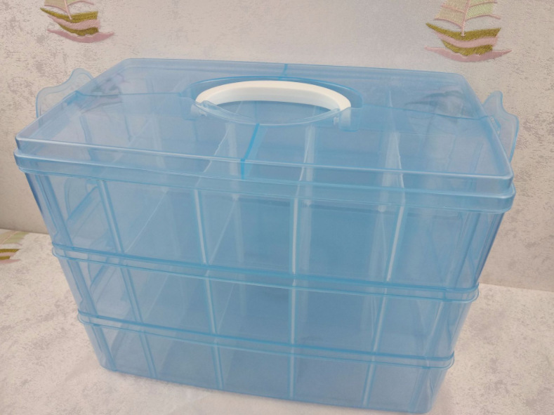 Medium Three-Layer Transparent Plastic Storage Box Ornament Lego Hardware Tool Belt Handle Cosmetic Accessories Ornament Finishing Box