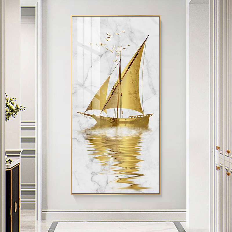 一帆风顺 入户玄关金属画现代简约帆船竖版轻奢走廊过道金属静物