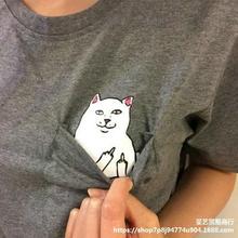 2020 Summer Women T Shirt Pocket cat Top Tee casual Short跨
