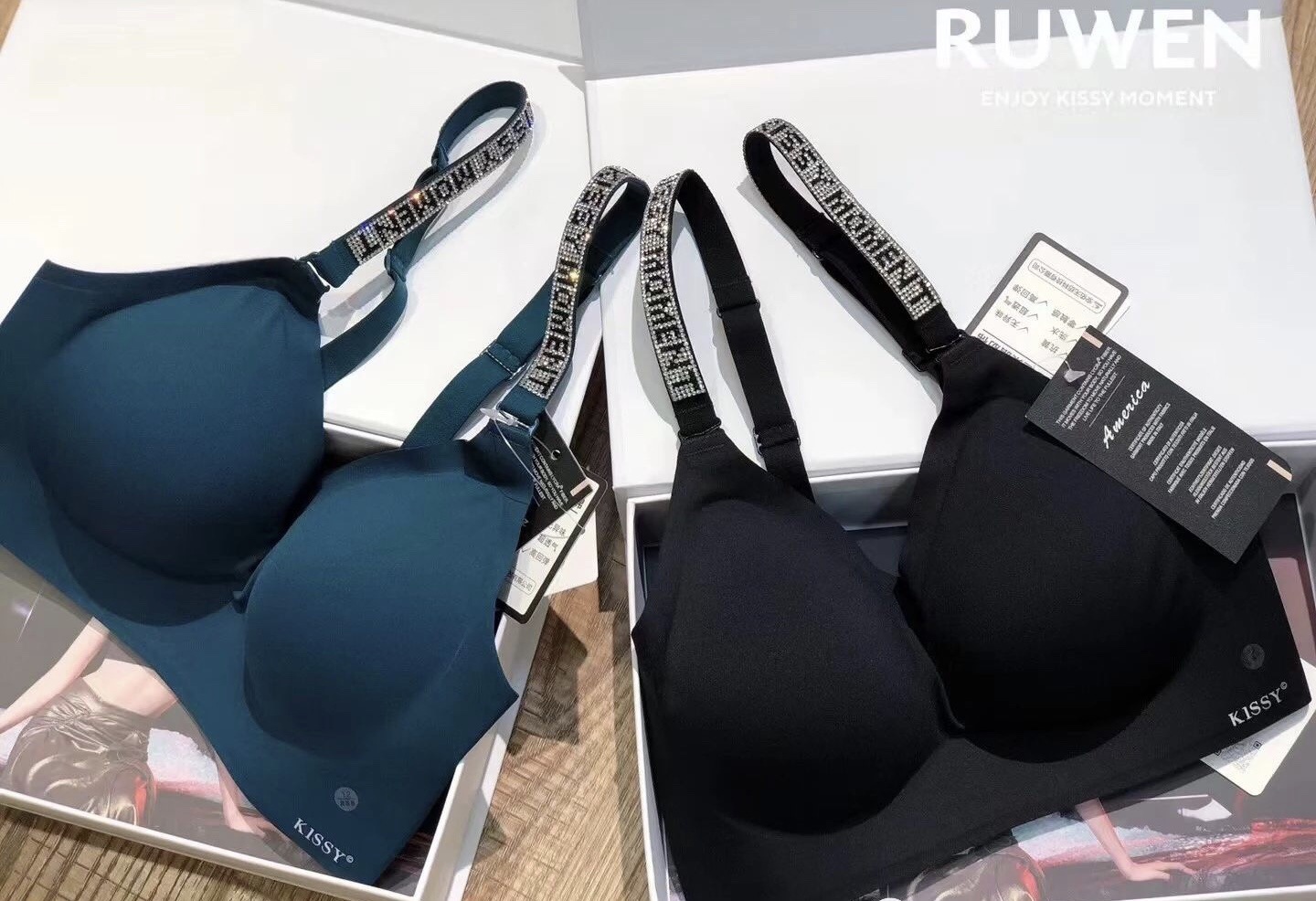 kissy内衣氧心夏日限量新款吊带钻石款高档孔雀蓝黑色无痕