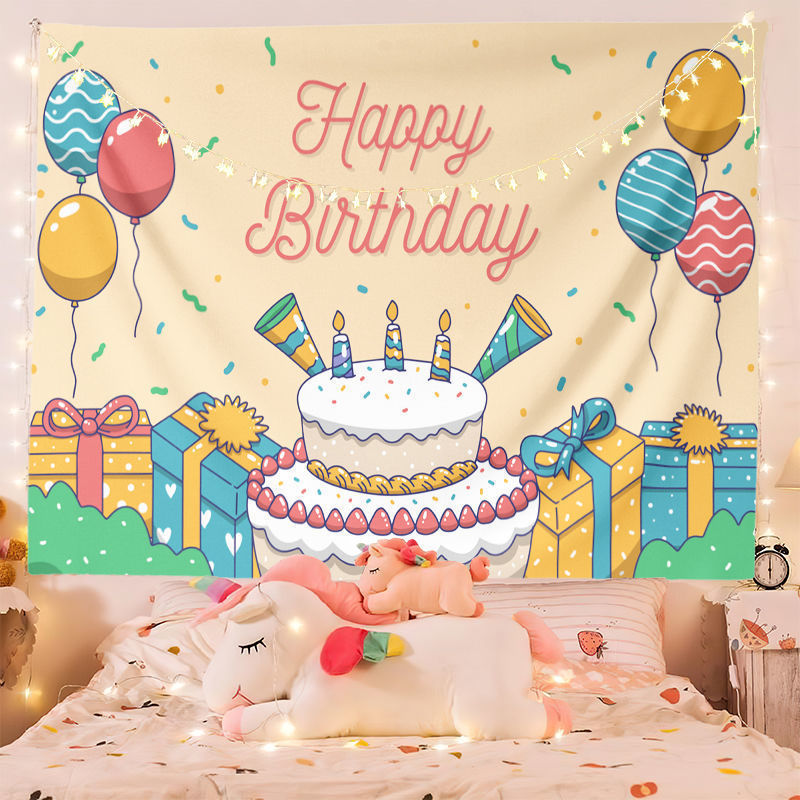 生日背景布生日快乐挂布可爱卡通派对装饰布网红墙布挂毯代发 图片